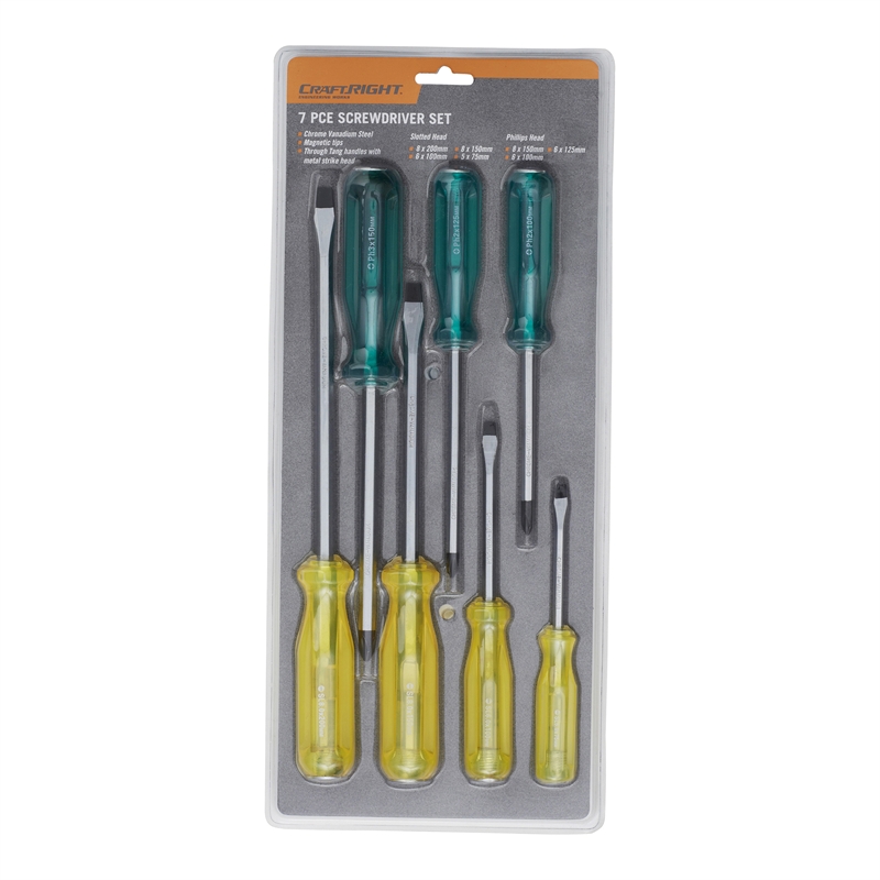 Craftright 7 Piece Thru Tang Screwdriver Set I/N 6060081 Bunnings
