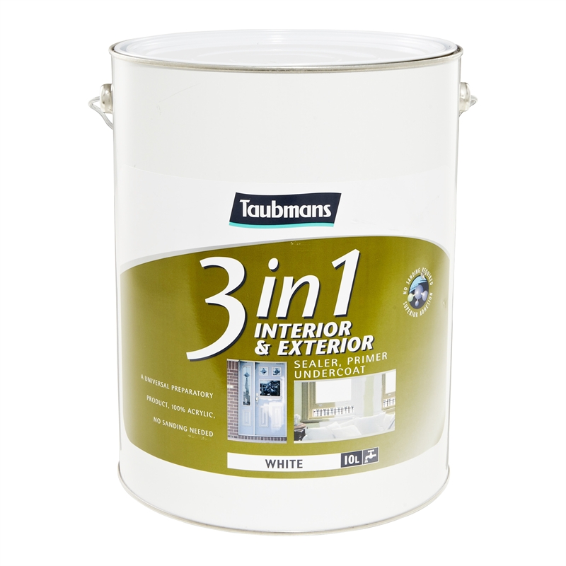 Taubmans 3In1 10L White Interior & Exterior White Sealer Primer Undercoat