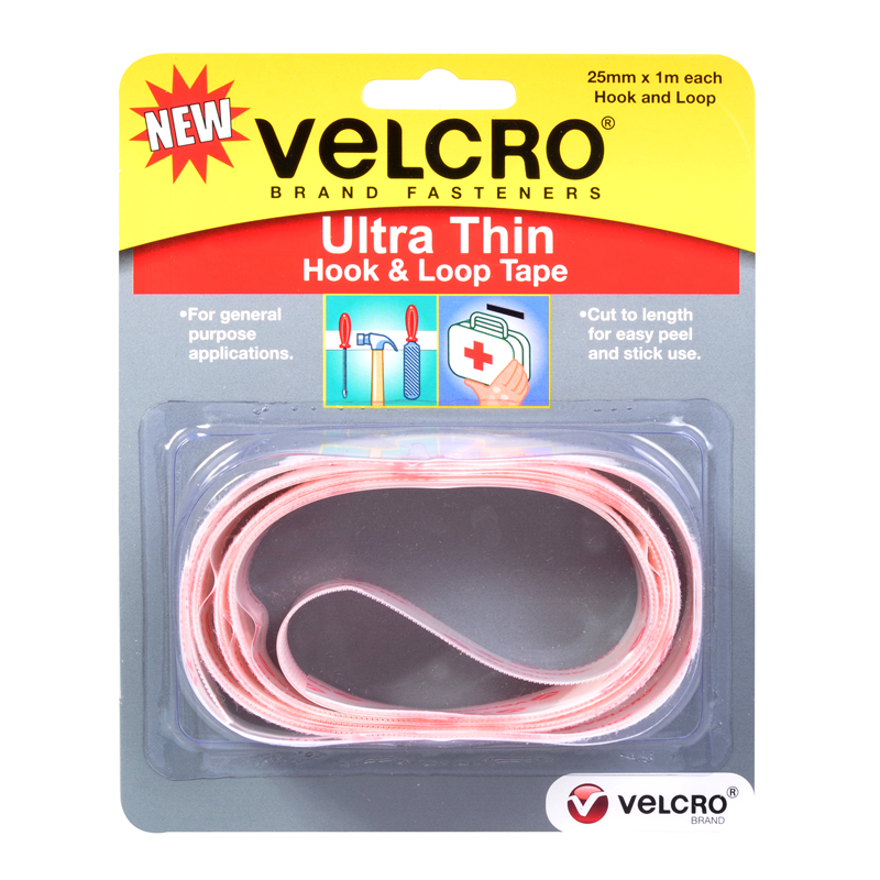 Velcro 1m x 25mm Stick On Ultra Thin Hook and Loop Tape I/N 3961524