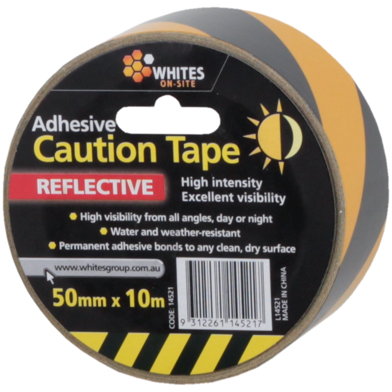 Whites OnSite 10m Yellow/Black Reflective Adhesive Caution Tape I/N