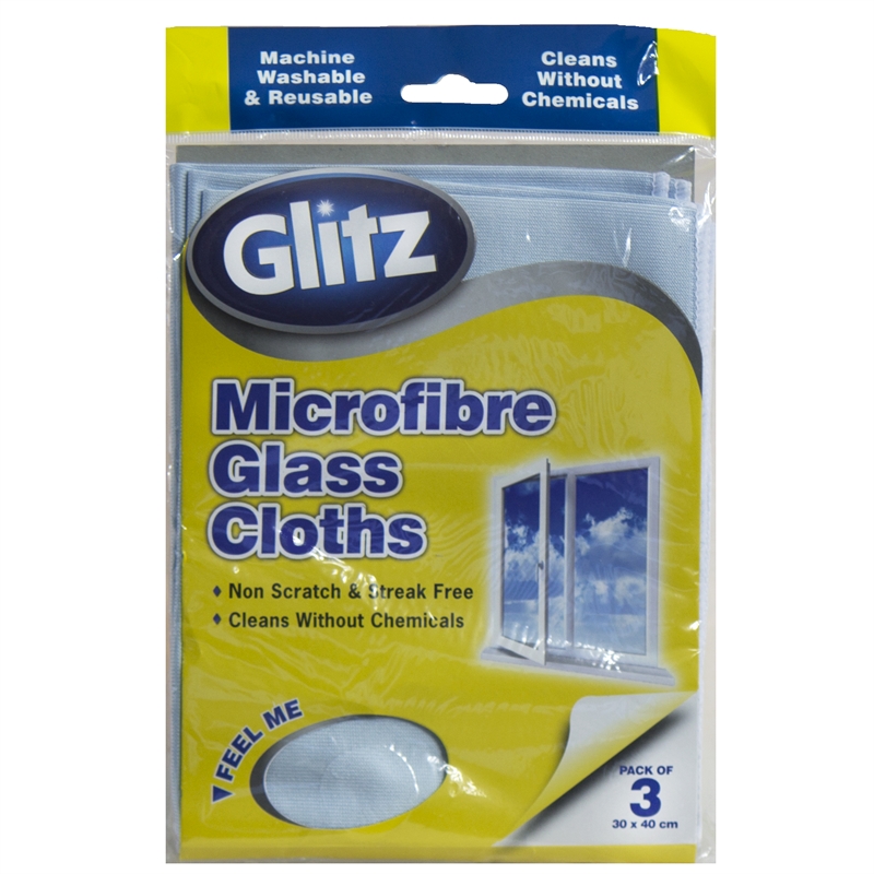 Glitz 30 x 40cm Microfibre Glass Cloths 3 Pack I/N 4476009 Bunnings