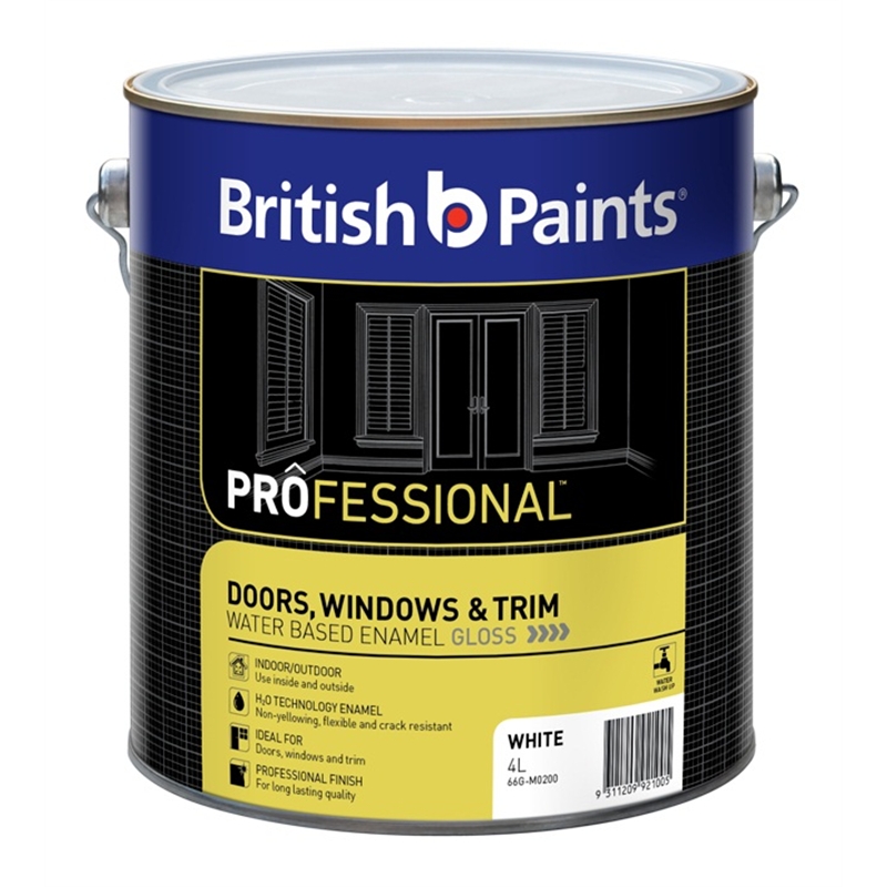 British Paints Professional 4L White Water Based Enamel Gloss I/N