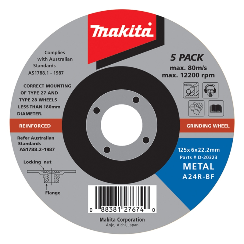 Makita 125 x 6 x 22.2mm Grinding Disc I/N 6310150 Bunnings Warehouse