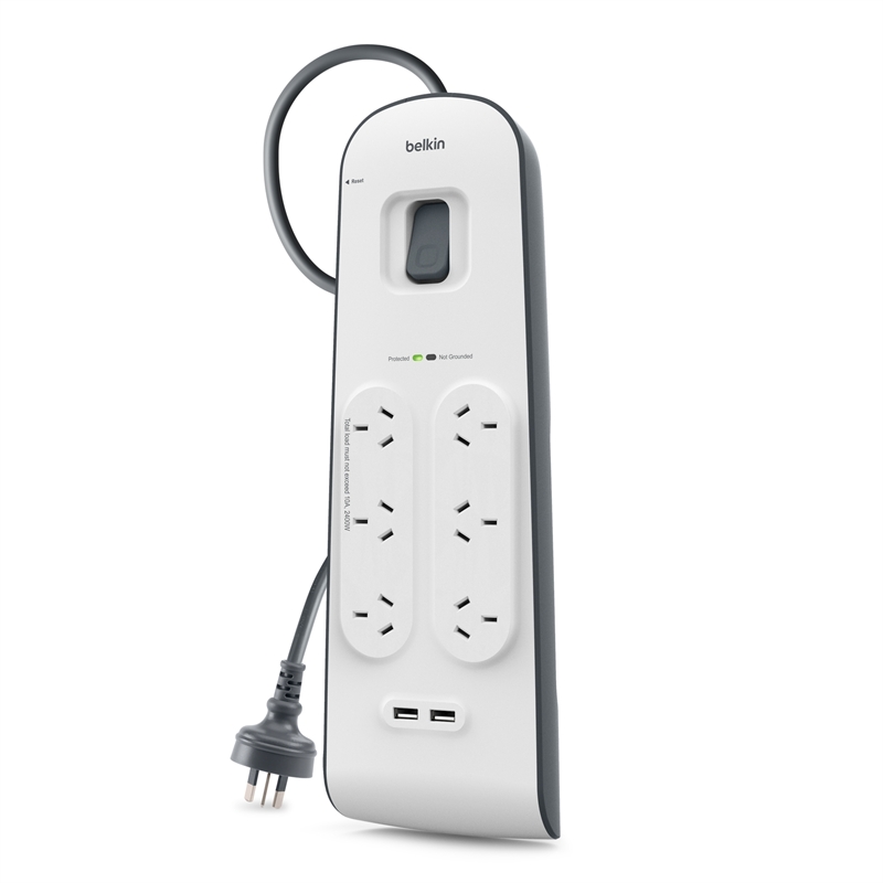 Belkin SurgePlus™ 6 Outlet 2 USB Surge Protector Powerboard I/N 4420418 Bunnings Warehouse