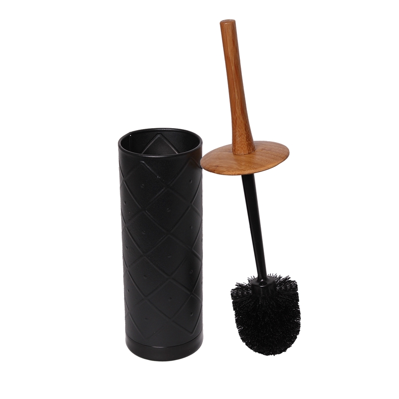 Sabco Pressed Metal Toilet Set Black With Bamboo Handle ...