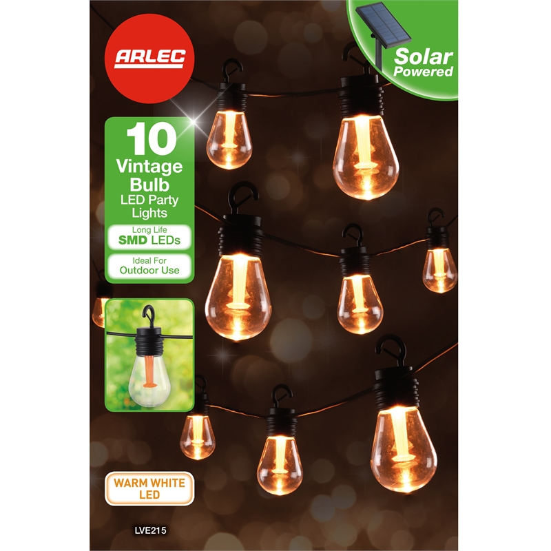 Arlec 4.5M Solar Powered Vintage Bulb LED Party Lights Bunnings Warehouse