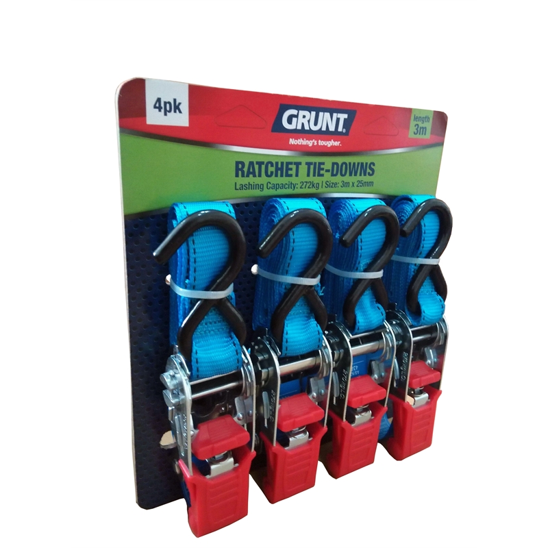 Grunt 25mm x 3m Ratchet Tie Down Straps 4 Pack Bunnings Warehouse