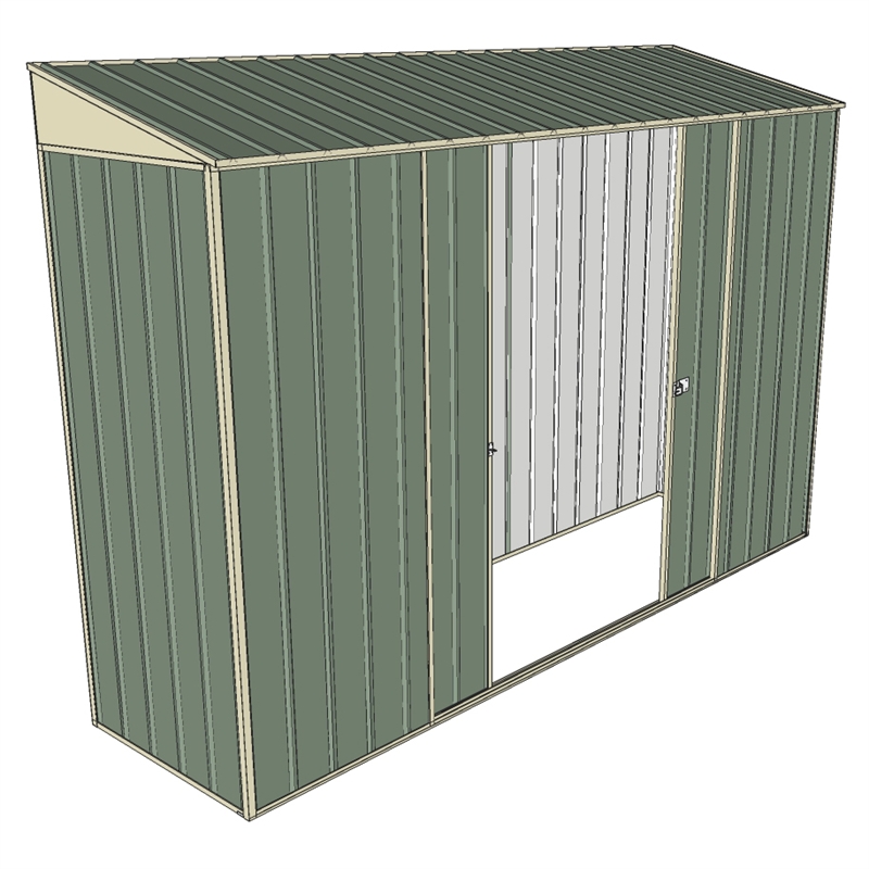 Build-a-Shed 3.0 x 0.8m Green Double Sliding Door Skillion Shed