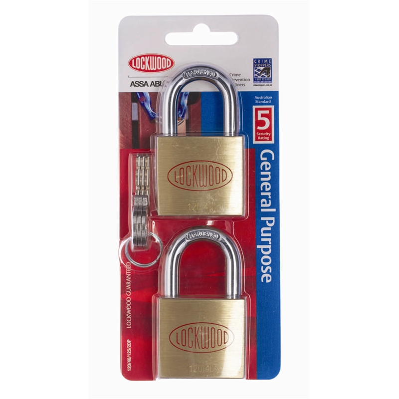 Lockwood 40mm General Purpose Brass Padlock 2 Pack Bunnings Warehouse