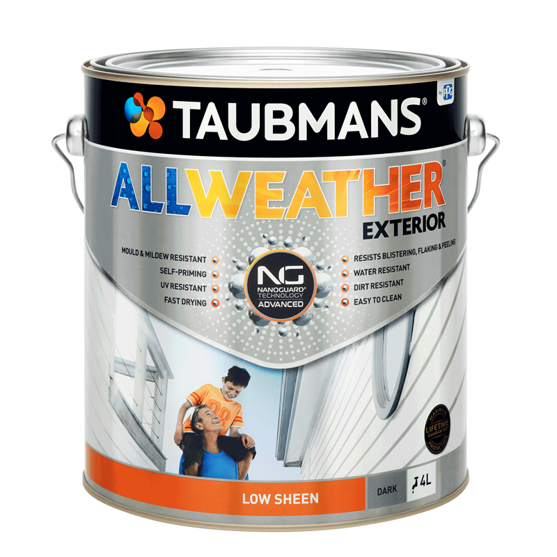 Taubmans All Weather Low Sheen Dark Exterior Paint 4L Taubmans All Weather Low Sheen Dark Exterior Paint 4L