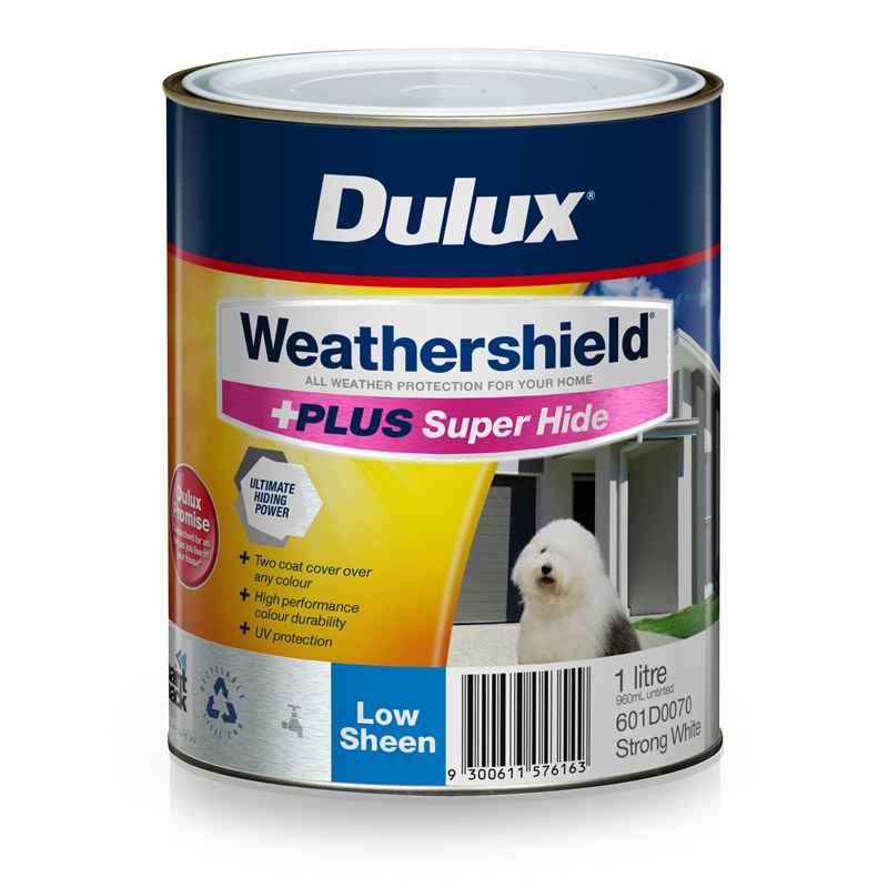 Dulux Weathershield +PLUS Super Hide Low Sheen Strong White 1L