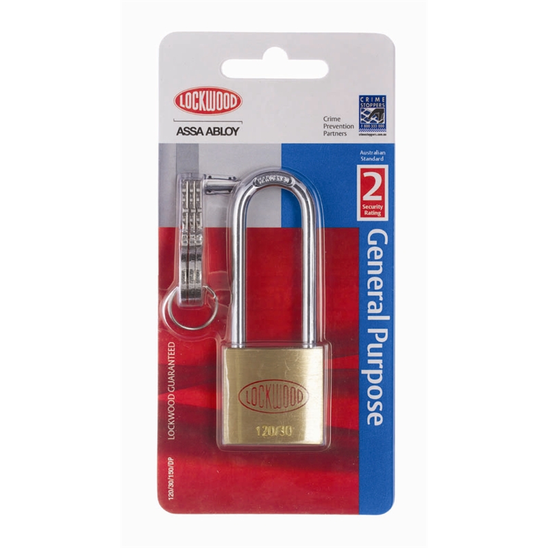 Lockwood 30mm General Purpose Brass Padlock Long Shackle | Bunnings ...