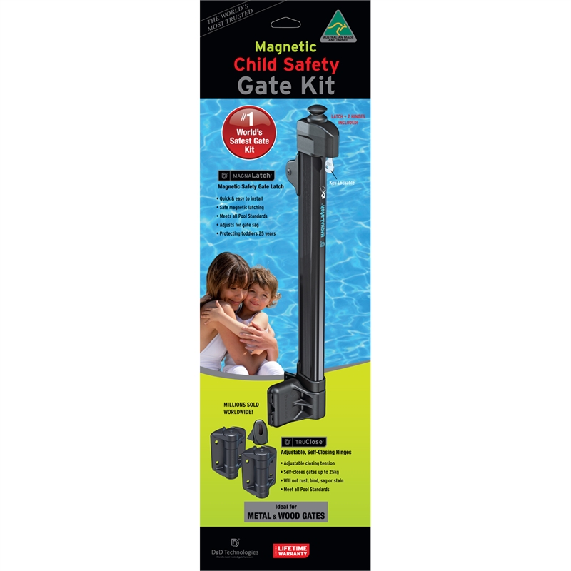 MagnaLatch Pool Gate Latch Safety Kit and TruClose Gate Hinges
