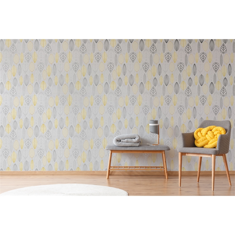 Superfresco Easy 52cm x 10m Scandi Leaf Yellow Wallpaper | Bunnings