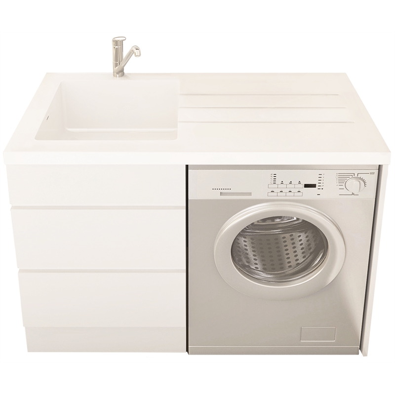 Everhard White Bloom Left Hand Sink 1 Tap Hole Laundry Unit