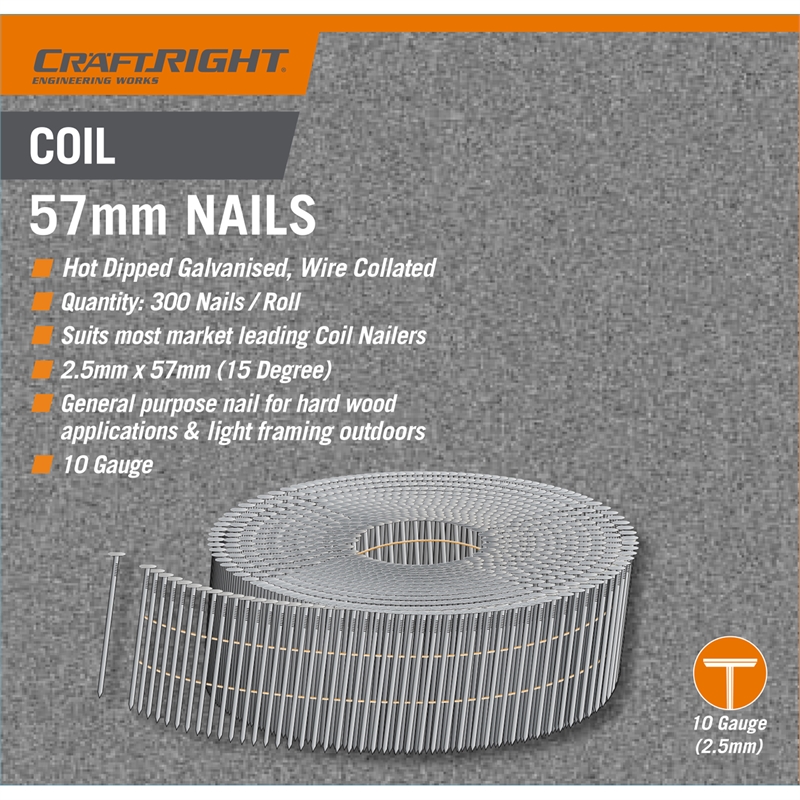 Craftright 57mm Galvanised Coil Nails Bunnings Warehouse