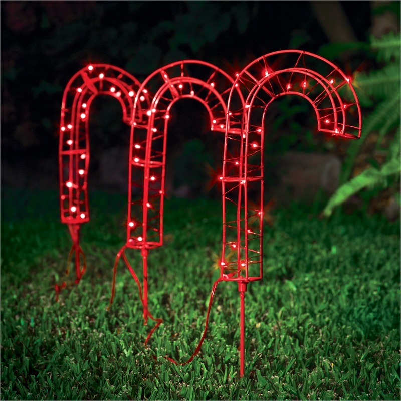 Lytworx Red Solar Candy Cane Stake Lights - 3 Pack | Bunnings Warehouse