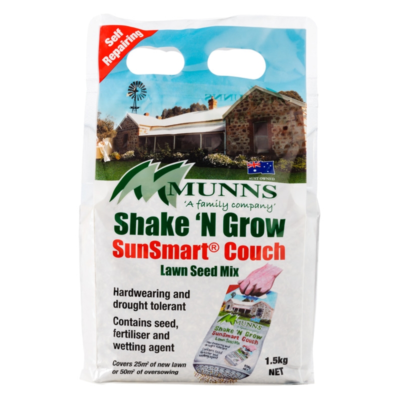 Munns Shake N Grow 1.5kg Sunsmart Couch Lawn Seed I/N 3010239