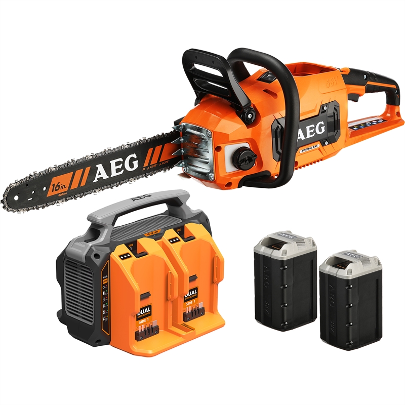 AEG 58V Brushless Chainsaw & 4 Port Charger Kit Bunnings Warehouse