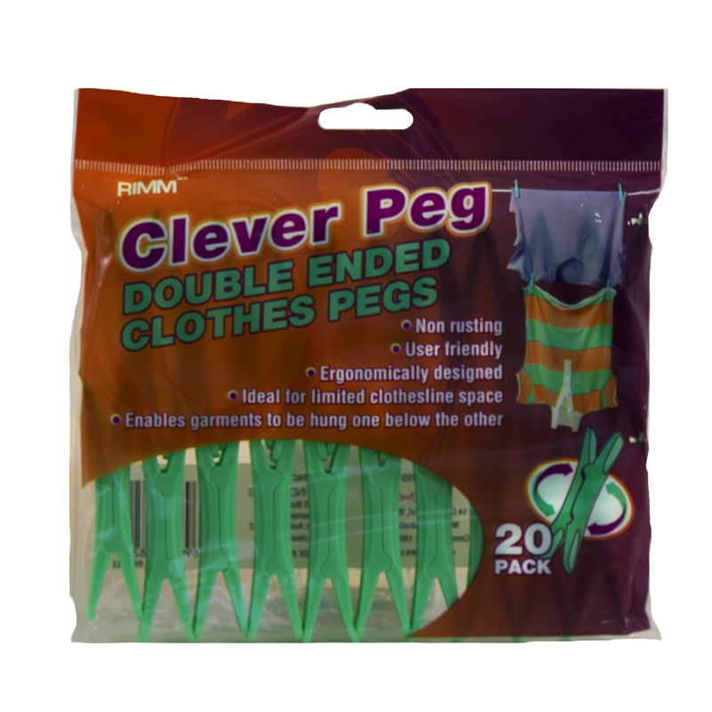 Clever Pegs Double Ended Clothes Pegs 20 Pack I/N 4510208 Bunnings