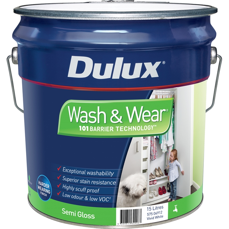 Dulux Wash & Wear 101 15L Semi Gloss White Interior Paint I/N 1403227
