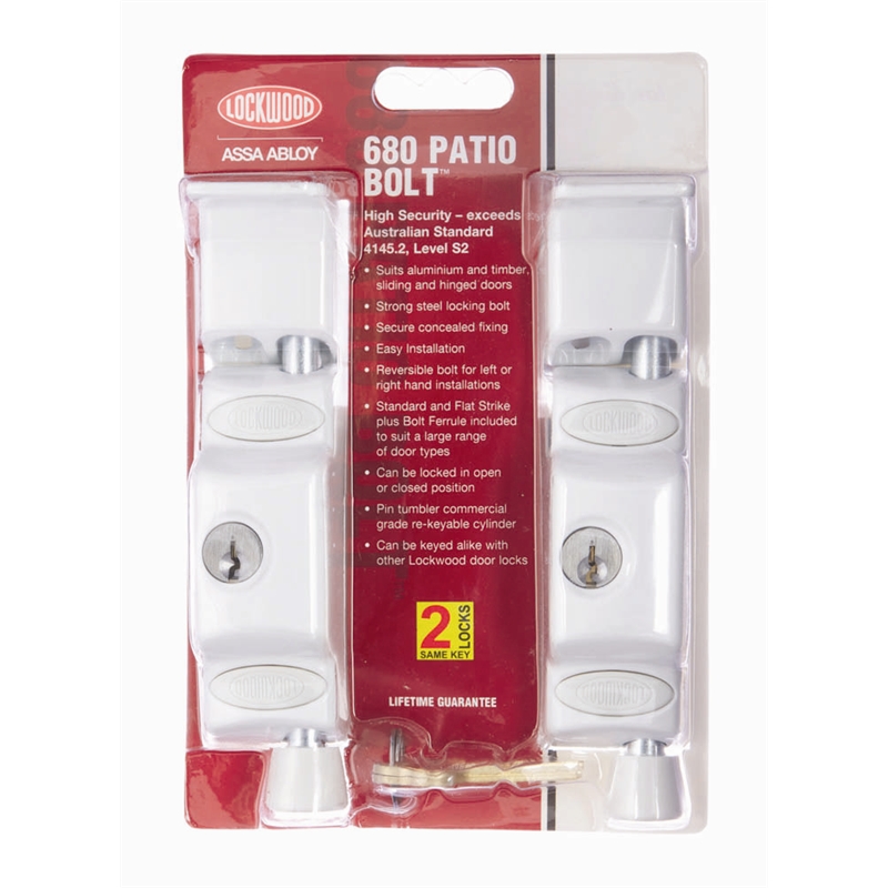 Lockwood White Keyed Patio Door Bolt 2 Pack Bunnings Warehouse
