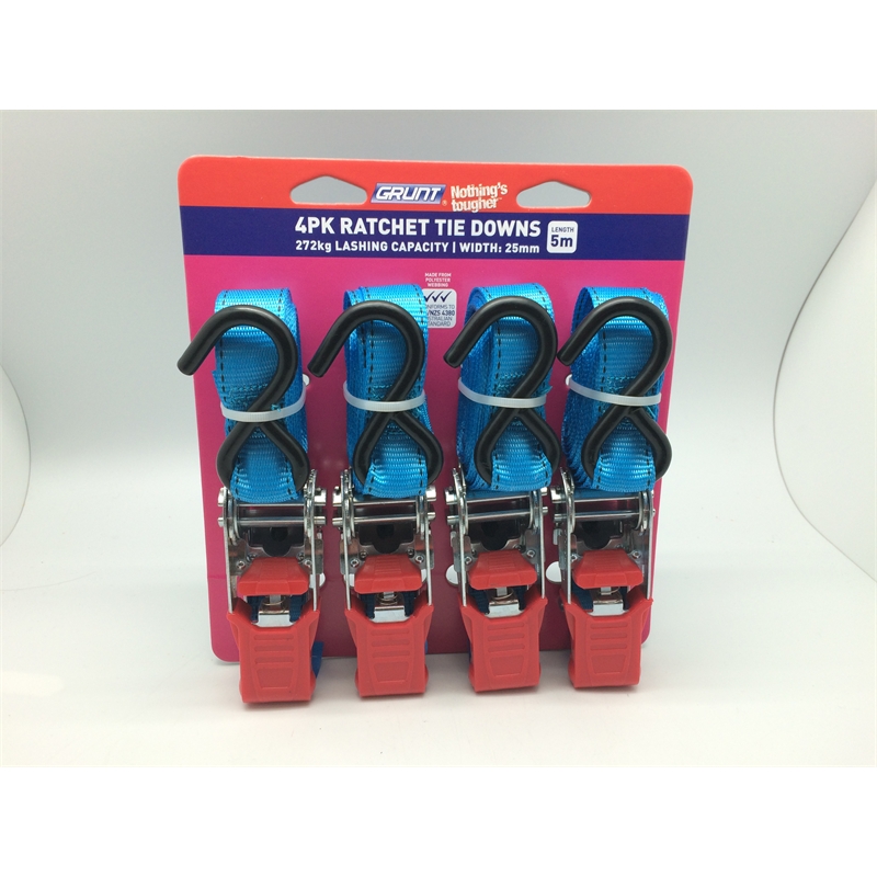 Grunt 25mm x 5m Ratchet Tie Down Straps 4 Pack I/N 4310163 Bunnings