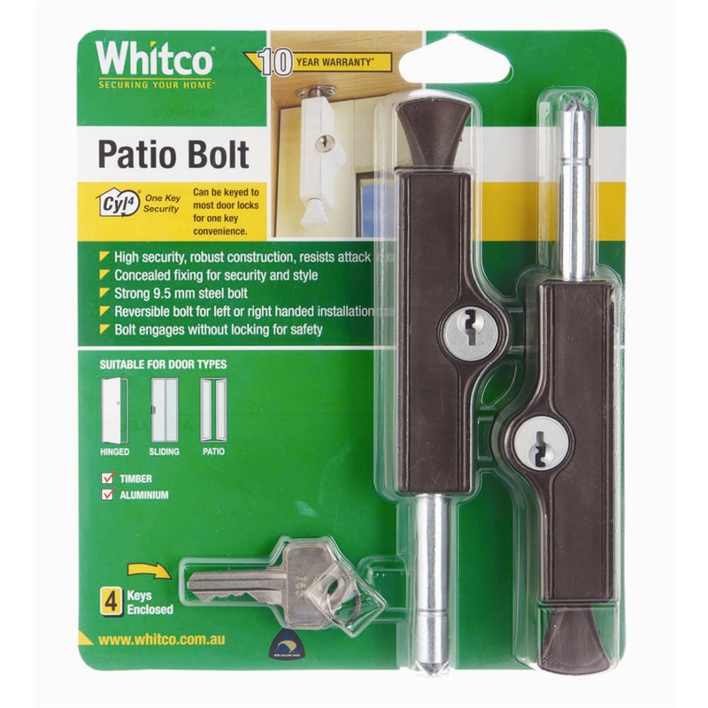 Whitco Mahogany CYL4 Patio Bolt 2 Pack Bunnings Warehouse