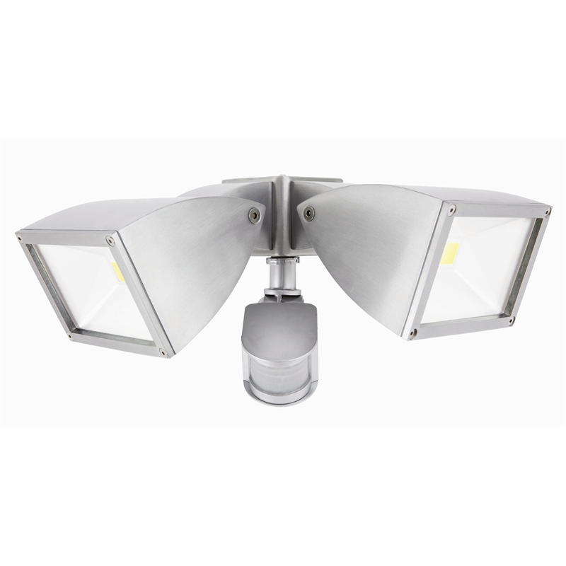 Brilliant Twin 10W Brushed Aluminium Coastal LED Security Sensor Light