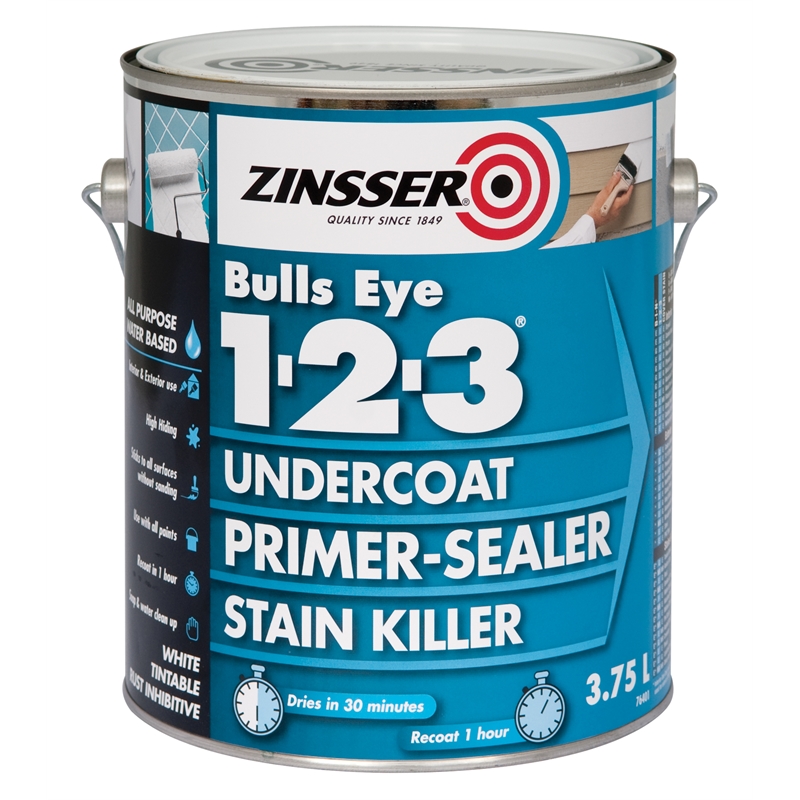 Zinsser 3.75L Bulls Eye 123 Undercoat Primer Sealer Stain Killer I/N