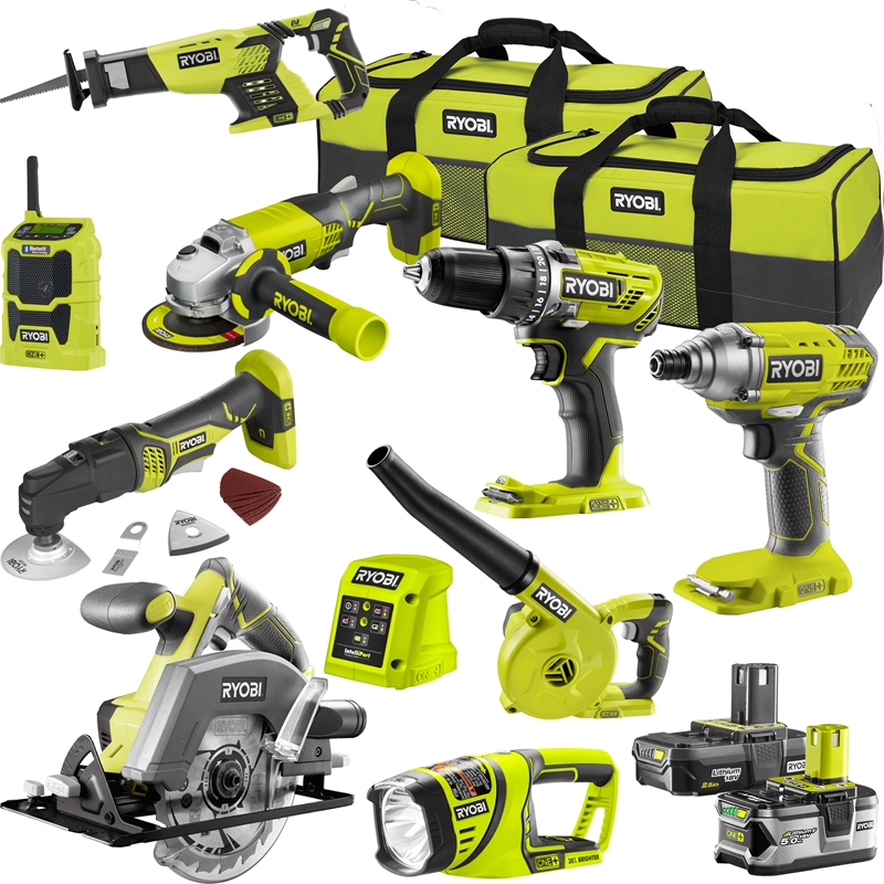 Ryobi 18V ONE+ 2.5/5.0Ah 9 Piece Combo Kit | Bunnings Warehouse