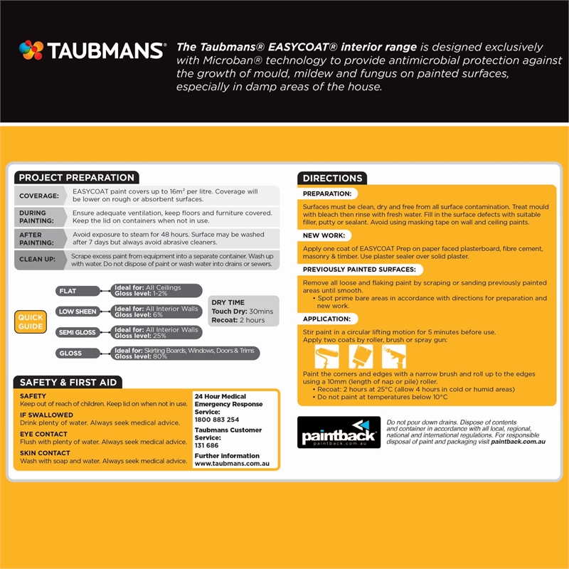 Taubmans Easycoat Gloss Accent Doors And Trim Paint 2l