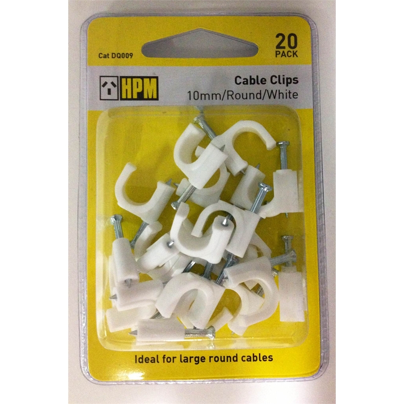 HPM Cable Clips 10mm Round 20pk White I/N 4430469 Bunnings Warehouse
