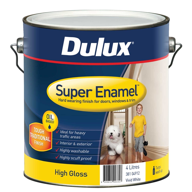 Dulux Super  Enamel 4L High  Gloss  Vivid White Enamel Paint 