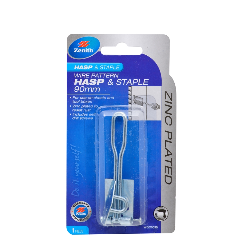 Zenith 90mm Zinc Plated Wire Pattern Hasp And Staple Bunnings Warehouse