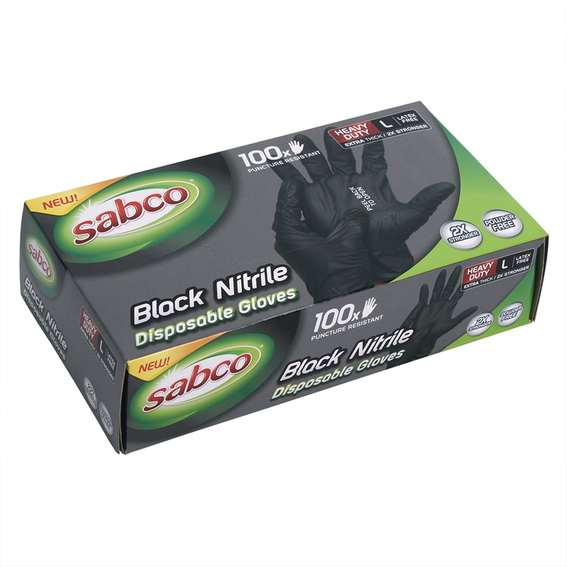Sabco Large Black Heavy Duty Nitrile Gloves 100 Pack Bunnings Warehouse