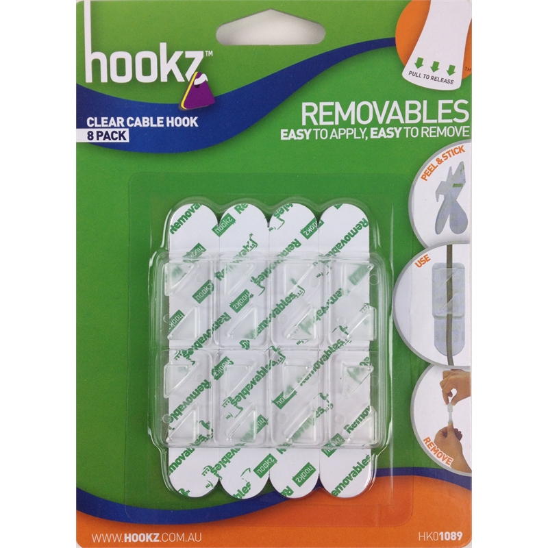 Hookz Clear Removable Adhesive Cable Hooks 8 Pack I/N 3930501