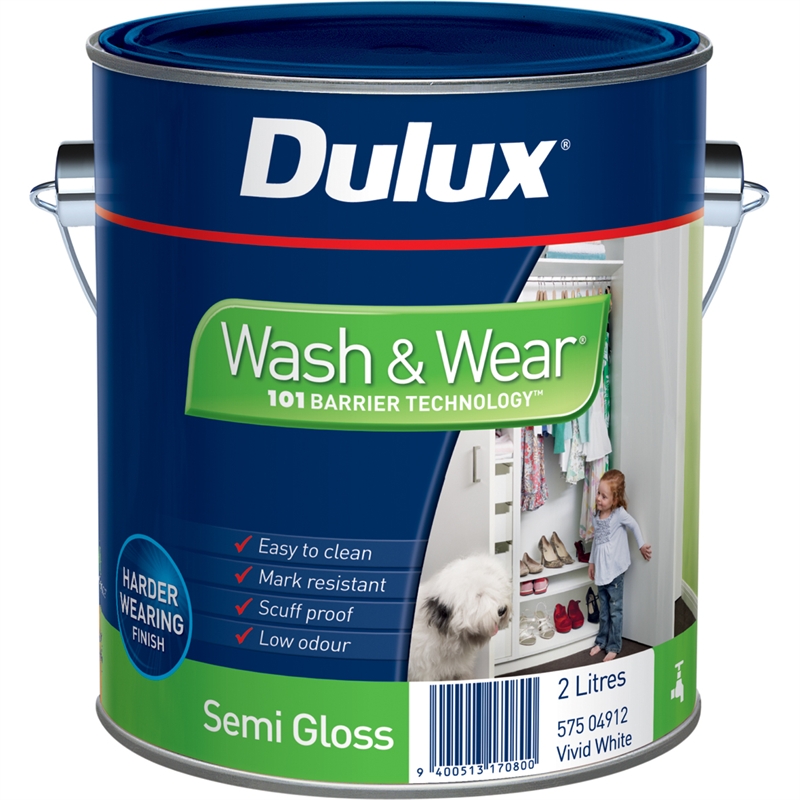 Dulux Wash & Wear 101 2L White Semi Gloss Interior Paint