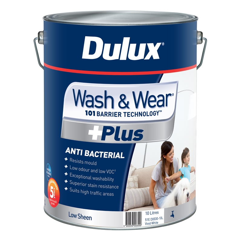 Dulux Wash & Wear Plus 10L Vivid White Low Sheen Interior Paint I/N ...