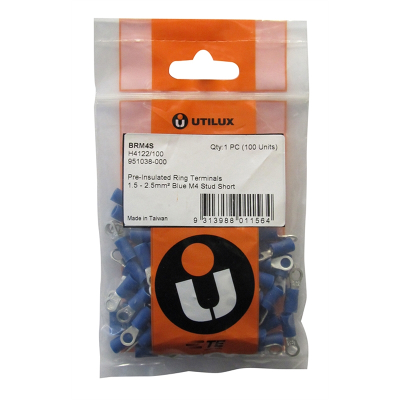 Utilux M4 PreInsulated Ring Terminal 100 Pack I/N 4330953 Bunnings