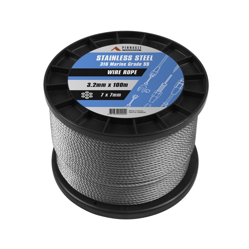 Pinnacle 3.2mm x 100m 316 Marine Grade Stainless Steel 7 x 7 Wire Rope