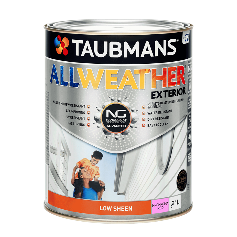Taubmans 1L Low Sheen Hi C Red All Weather Exterior Paint