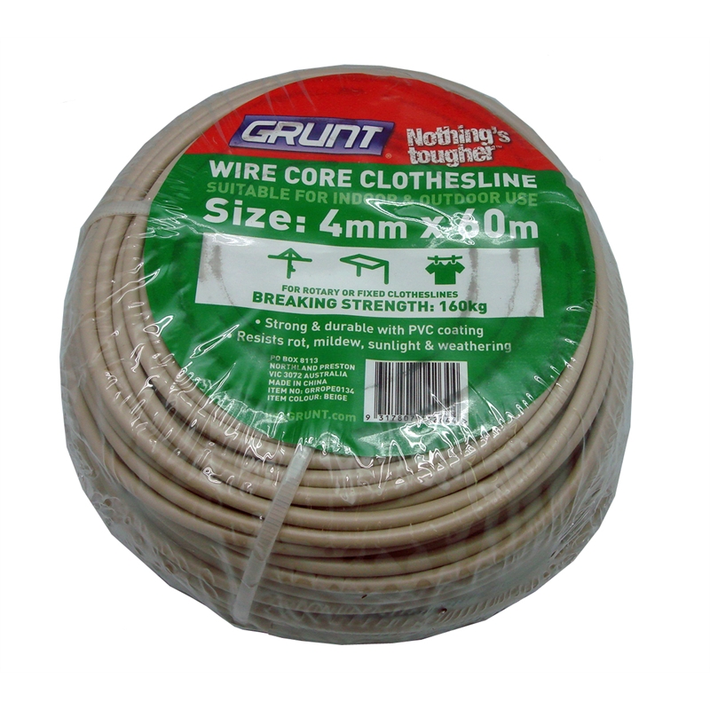 Grunt 4mm x 60m Beige Wire Core Clothesline Bunnings Warehouse