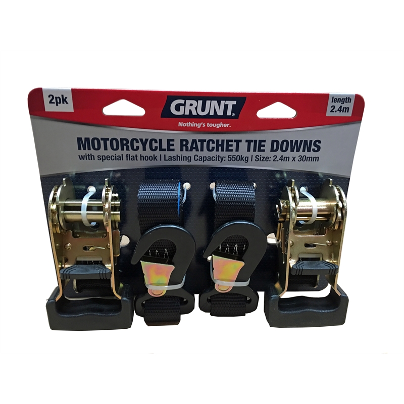 Grunt 30mm x 2.4m Motorcycle Tie Down With Flat Hooks Bunnings Warehouse