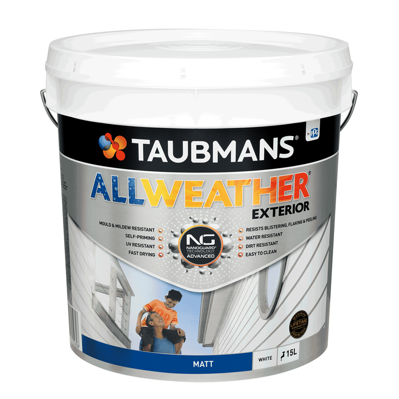 Taubmans All Weather Matt White Exterior Paint - 15L | Bunnings Warehouse