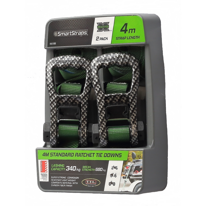 Smart Straps 4m 340kg Standard Ratchet Tie Down 2 Pack Bunnings