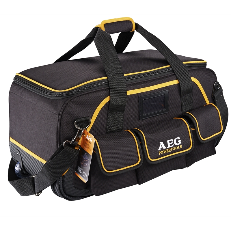 Aeg Black Rectangle Zip Contractor Tool Bag With Wheels Bunnings