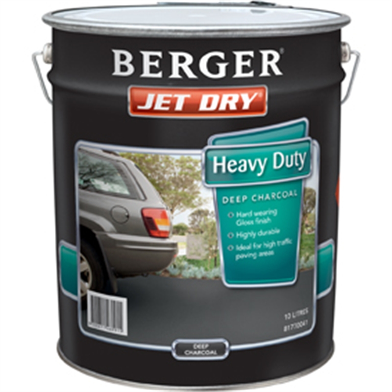 Berger Jet Dry 10L Heavy Duty Deep Charcoal Paving Paint I/N 1410011 A Paint That Dries To A Hard Glossy Finish