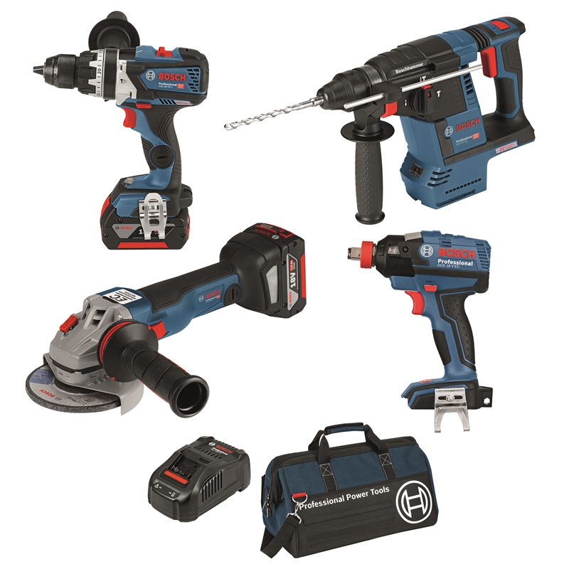 Bosch Blue 18V Brushless 4 Piece 2 X 5.0Ah Combo Kit | Bunnings Warehouse