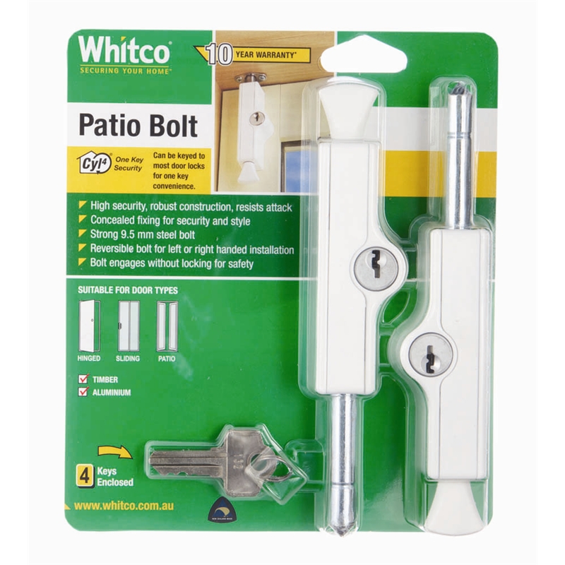 Whitco White CYL4 Patio Bolt 2 Pack Bunnings Warehouse